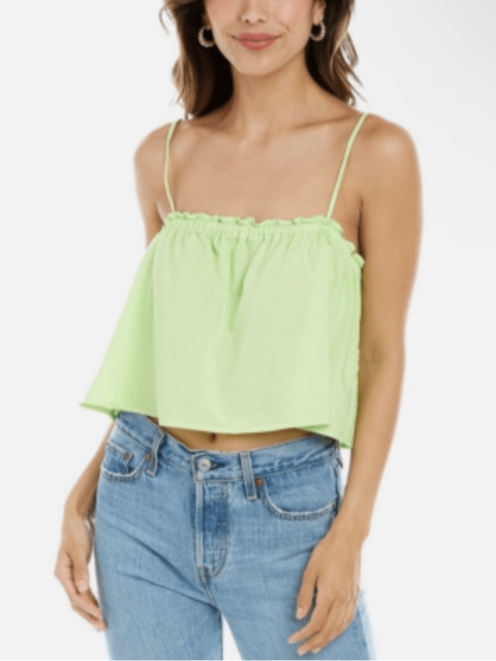 WeWoreWhat Ruffle Cami Top Sharp Neon Green Flowy Adjustable Straps Size L